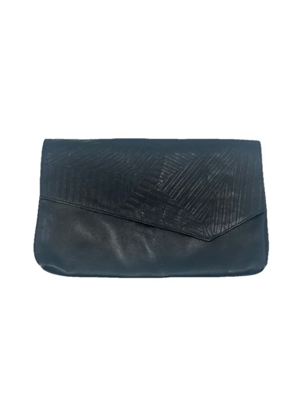 Vtg Bag Ali Black Gemetric Leather Clutch Black Textured Envolope Evening Bag